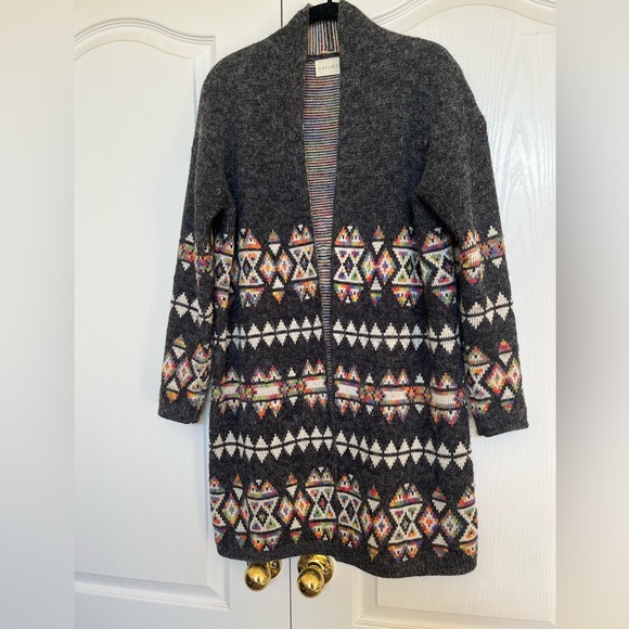 Dreamers Sweaters - Dreamers Charcoal Multicolor Patterned Cardigan